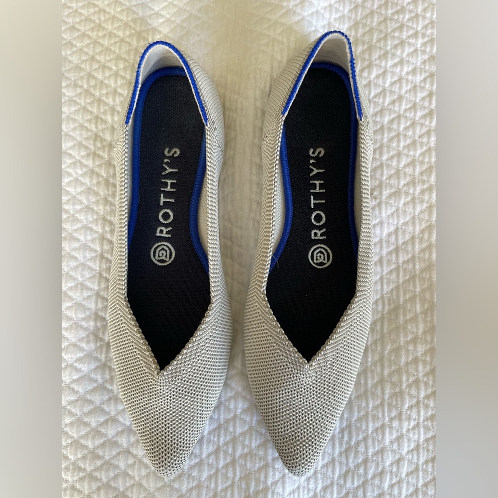 Rothy’s The Point Flax Birdseye Slip On Flats Light Grey Knit US 7